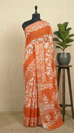 Orange Linen Cotton Saree