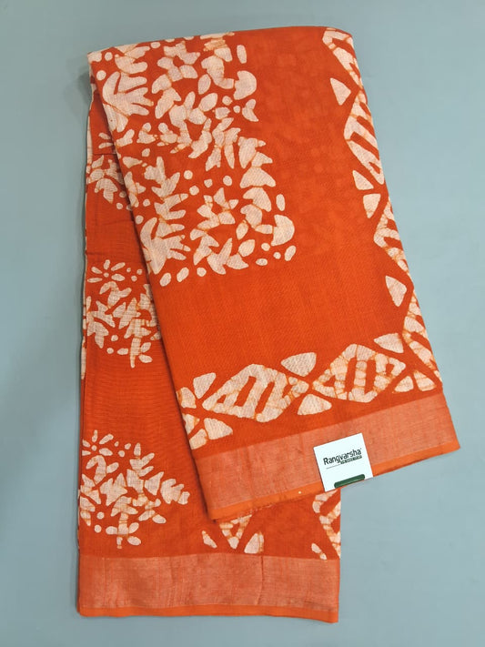 Orange Linen Cotton Saree