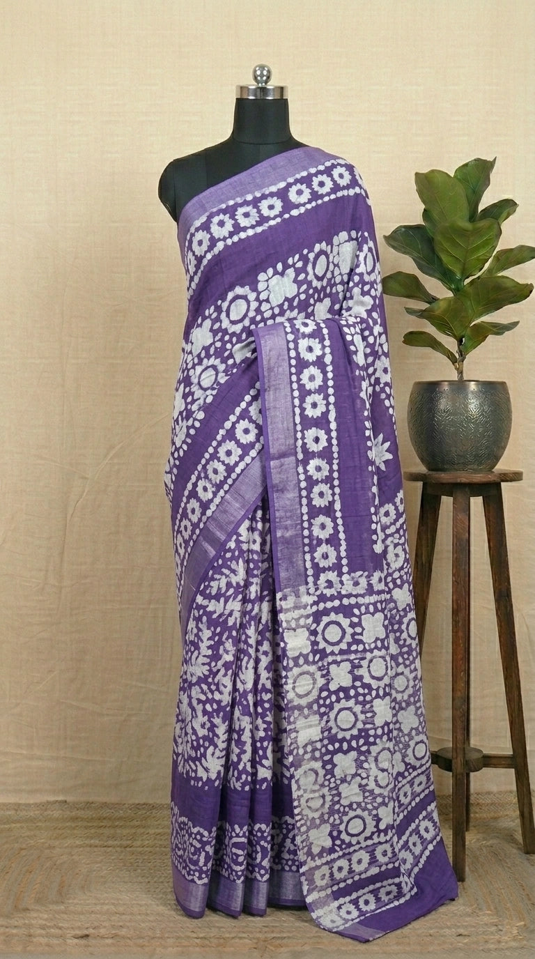 Purple Linen Cotton Saree