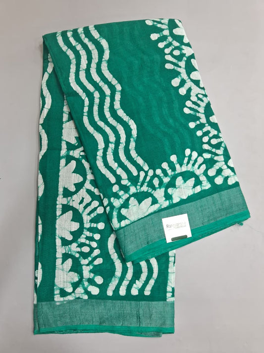 Rama Green Linen Cotton Saree