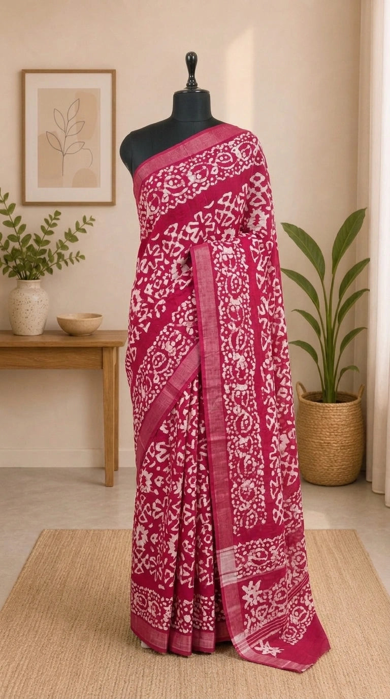Pink Linen Cotton Saree