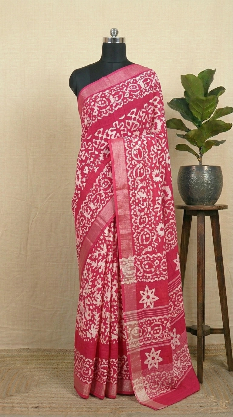 Pink Linen Cotton Saree
