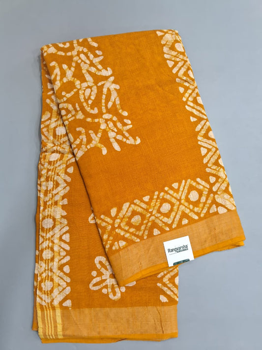 Mustard Yellow Linen Cotton Saree