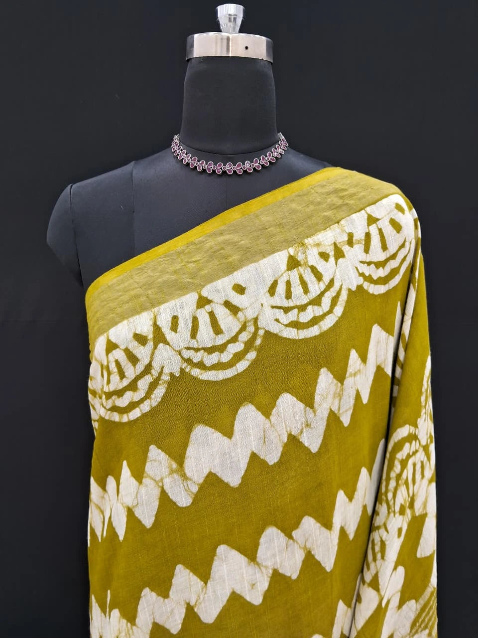 Olive Green Linen Cotton Saree 1