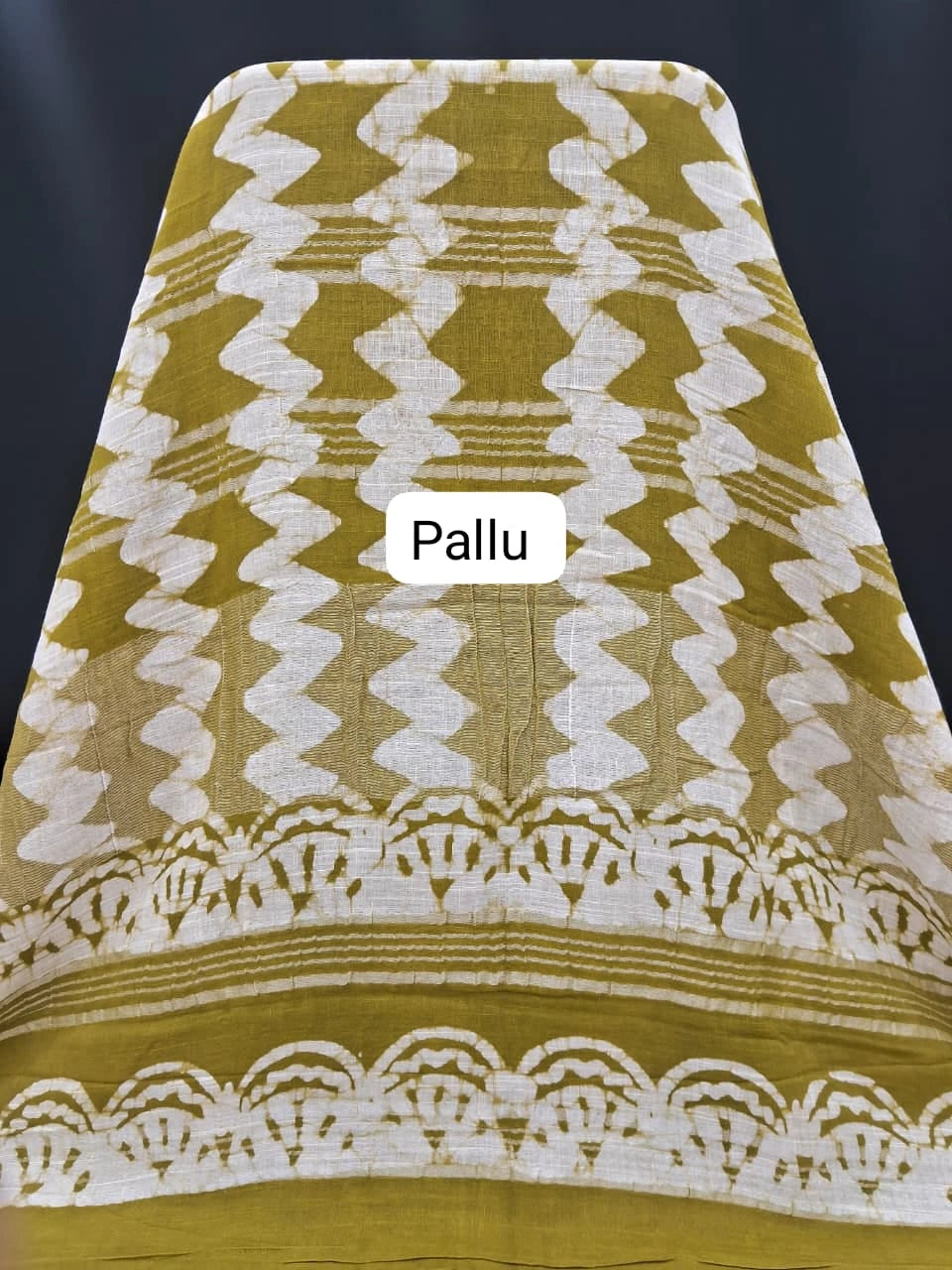 Olive Green Linen Cotton Saree Pallu