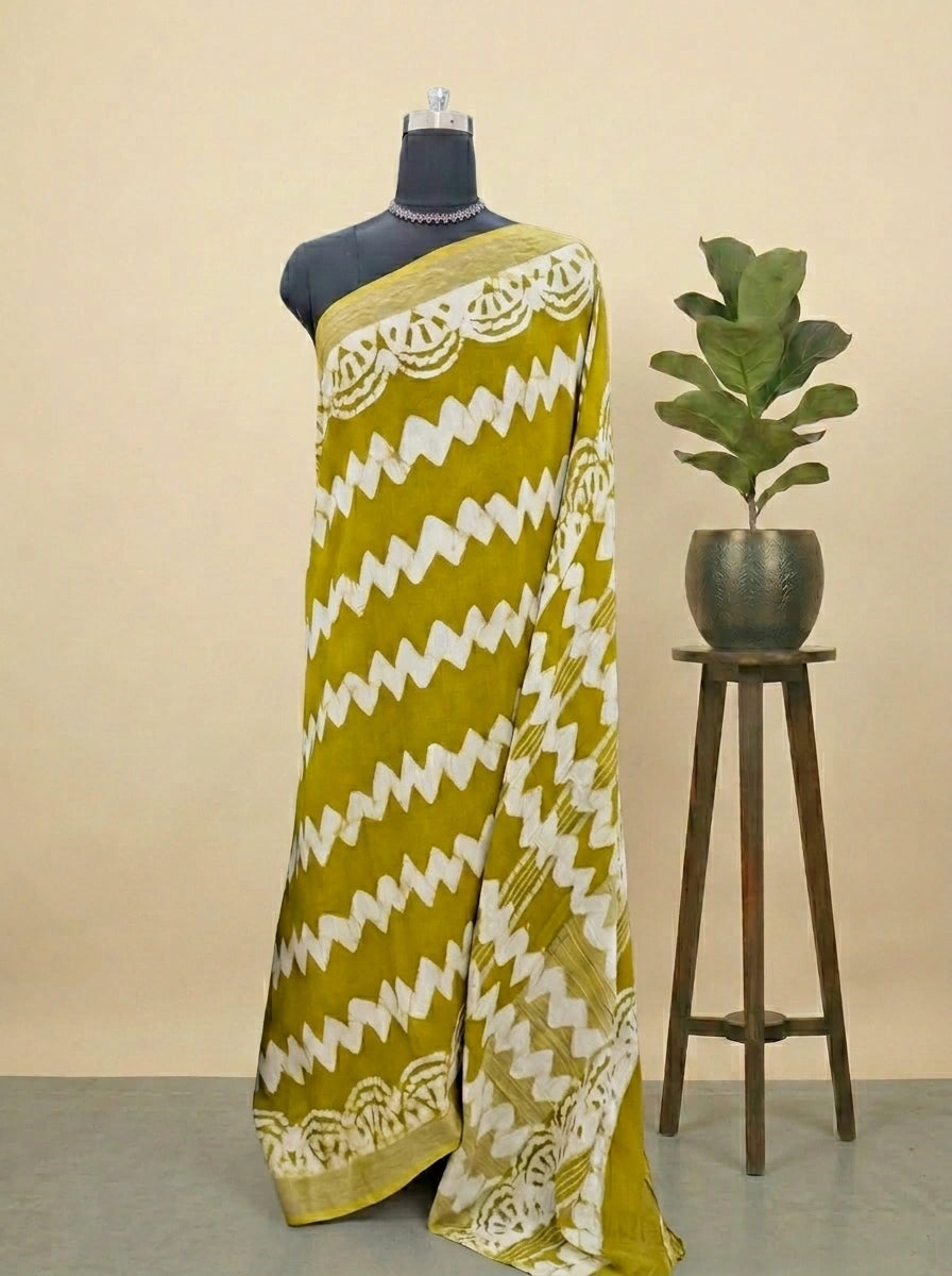 Olive Green Linen Cotton Saree