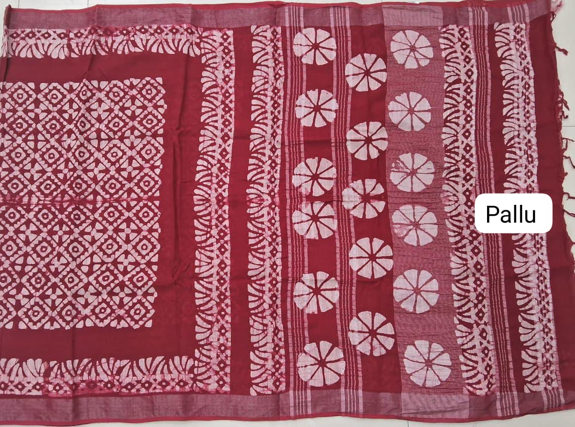 Red Linen Cotton Saree pallu