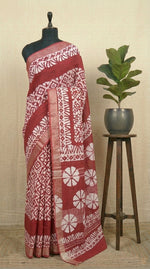 Red Linen Cotton Saree 