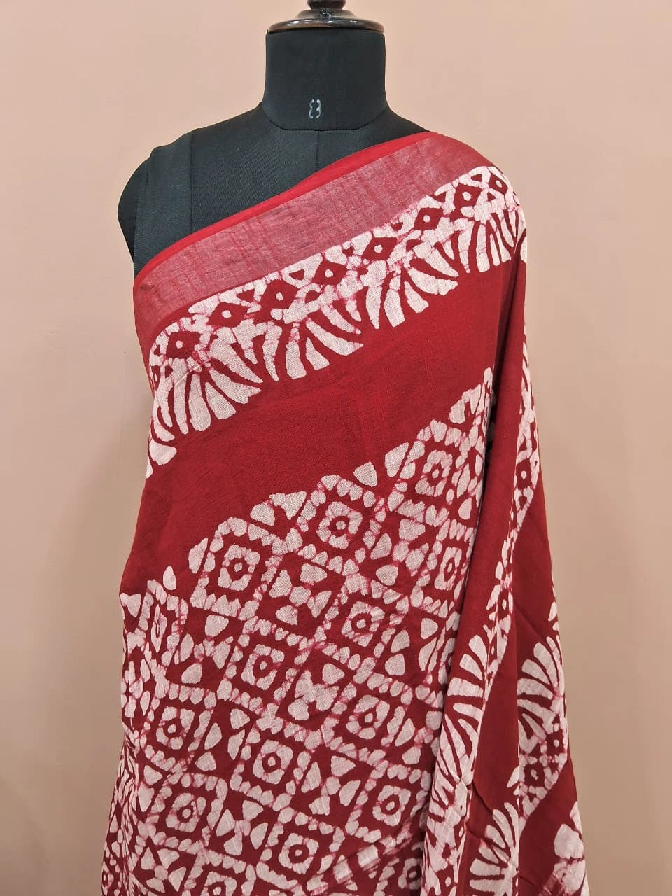 Red Linen Cotton Saree 