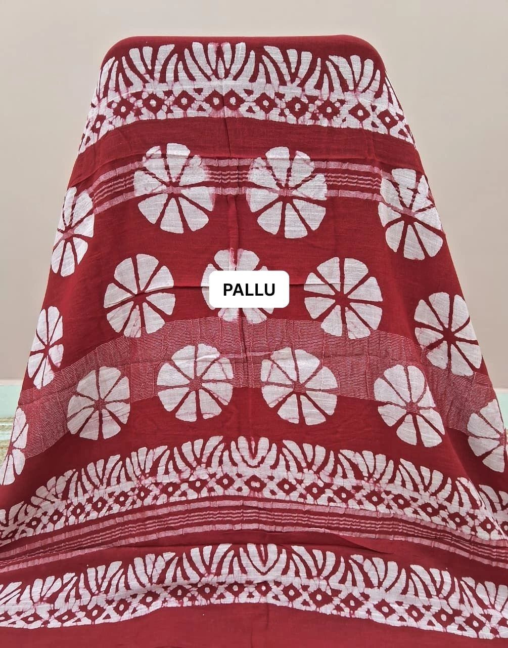Red Linen Cotton Saree pallu