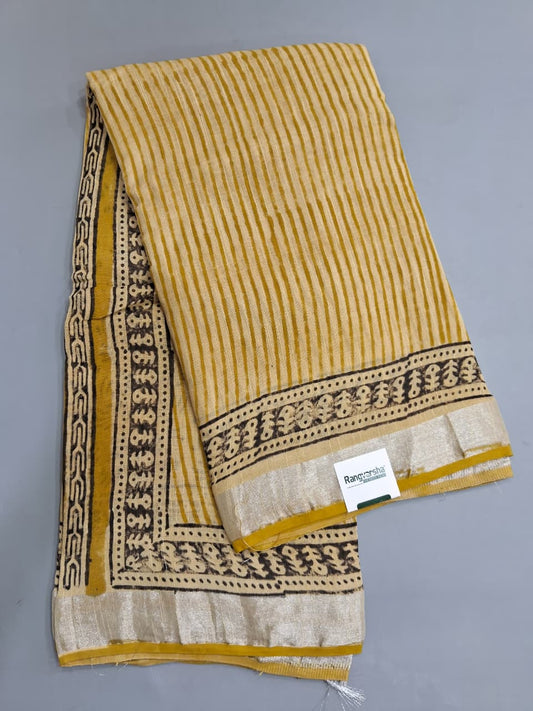 Beige Linen Cotton Saree