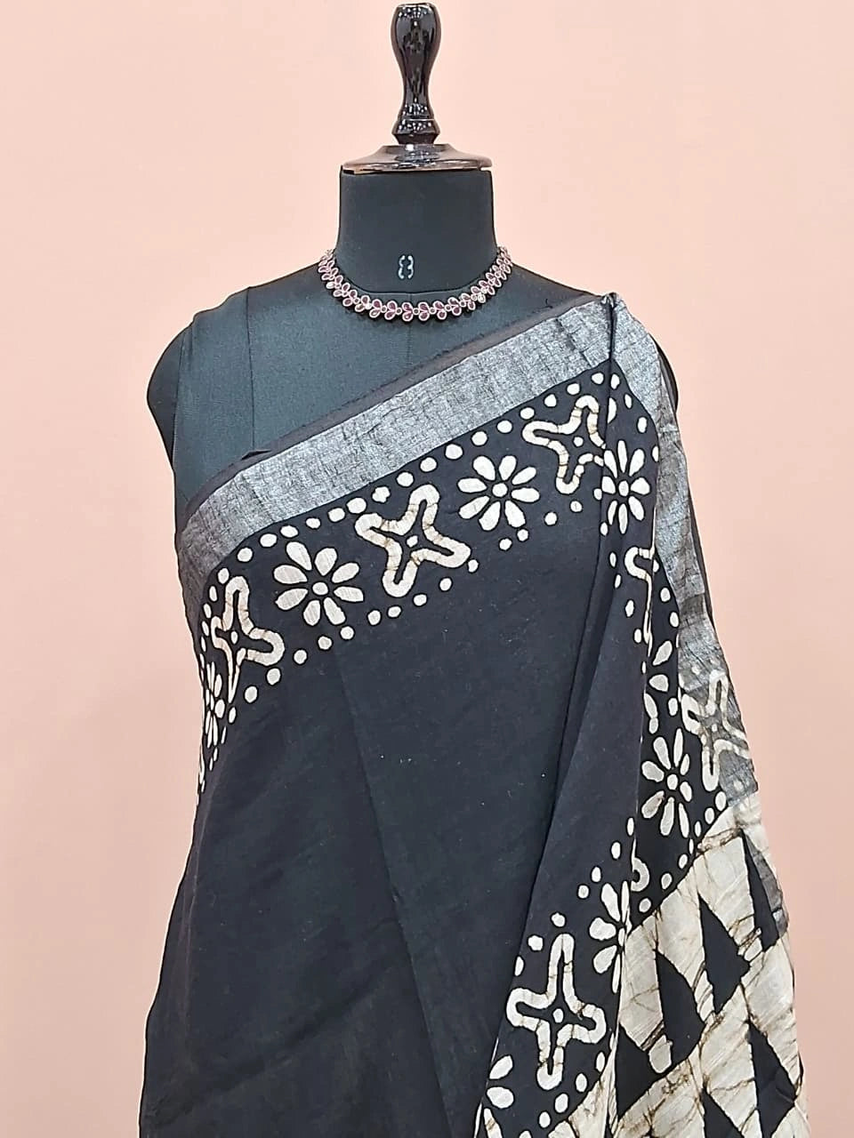 Black linen cotton saree 1