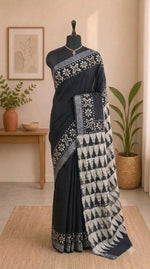 Black linen cotton saree