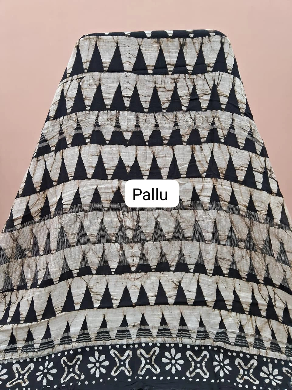 Black linen cotton saree pallu