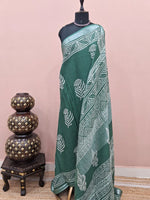 Green linen-cotton saree 