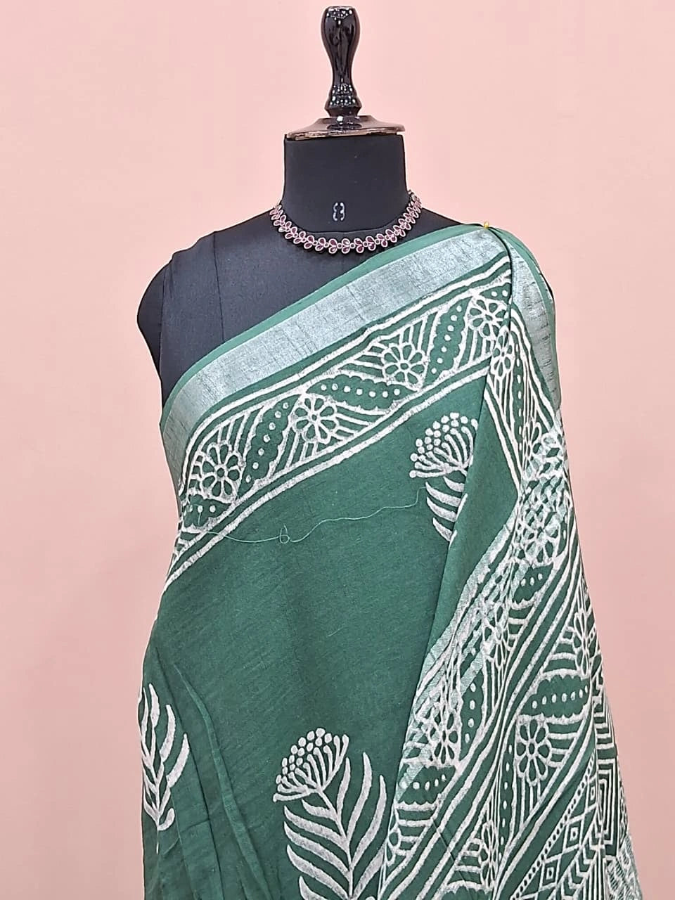 Green linen-cotton saree 1