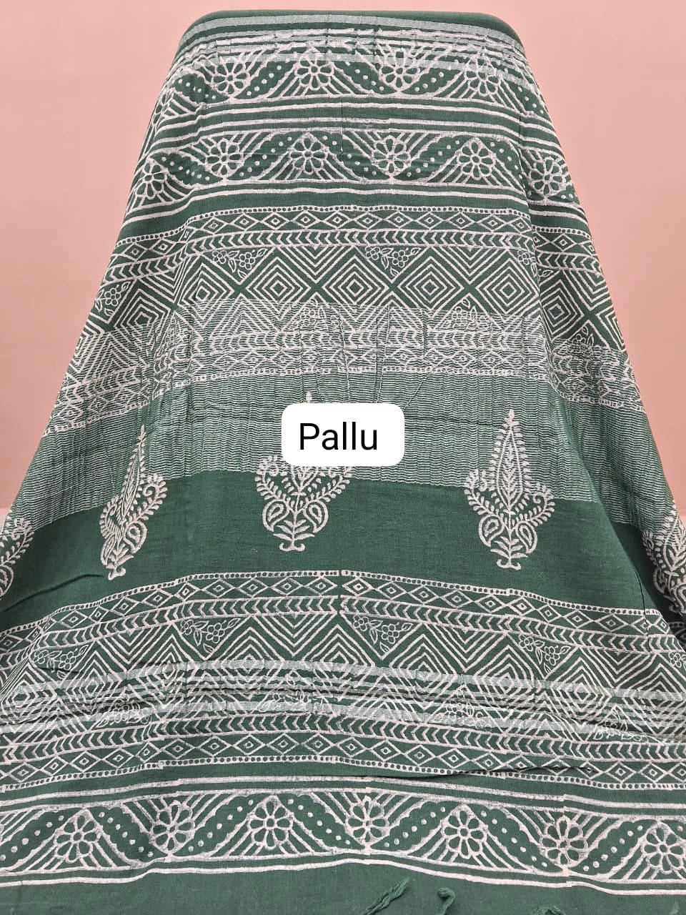 Green linen-cotton saree pallu