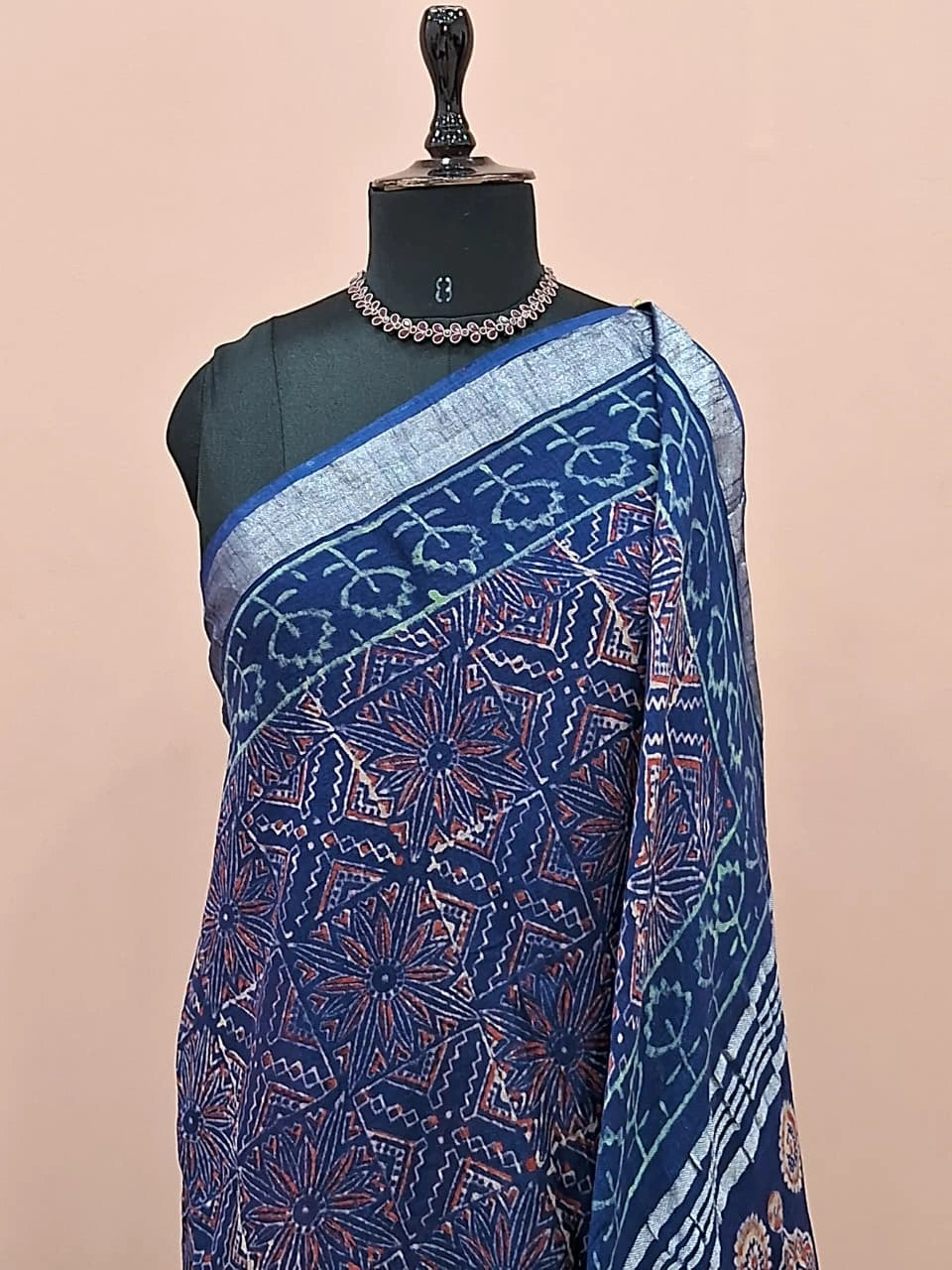 Blue linen-cotton saree 1