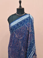 Blue linen-cotton saree 1