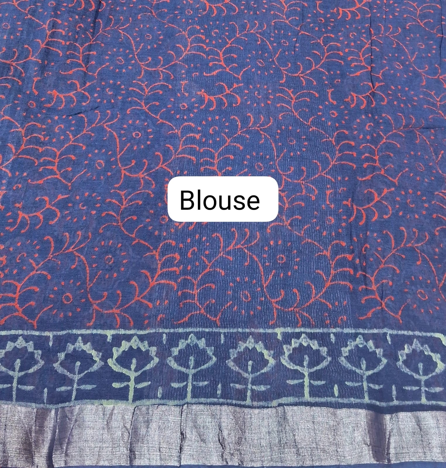 Blue linen-cotton saree Blouse