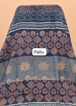 Blue linen-cotton saree pallu