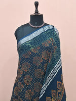 Bottle green linen-cotton saree 1