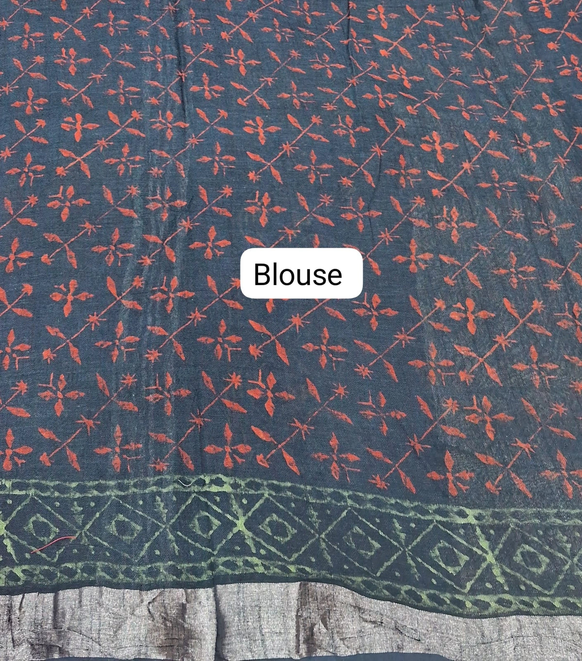 Bottle green linen-cotton saree Blouse
