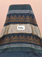 Bottle green linen-cotton saree pallu