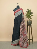 Black linen plain cotton saree 
