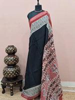 Black linen plain cotton saree 