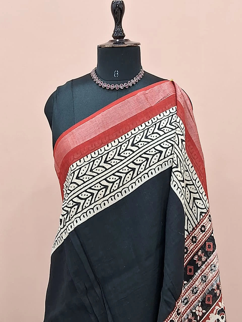 Black linen plain cotton saree 1