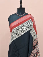 Black linen plain cotton saree 1