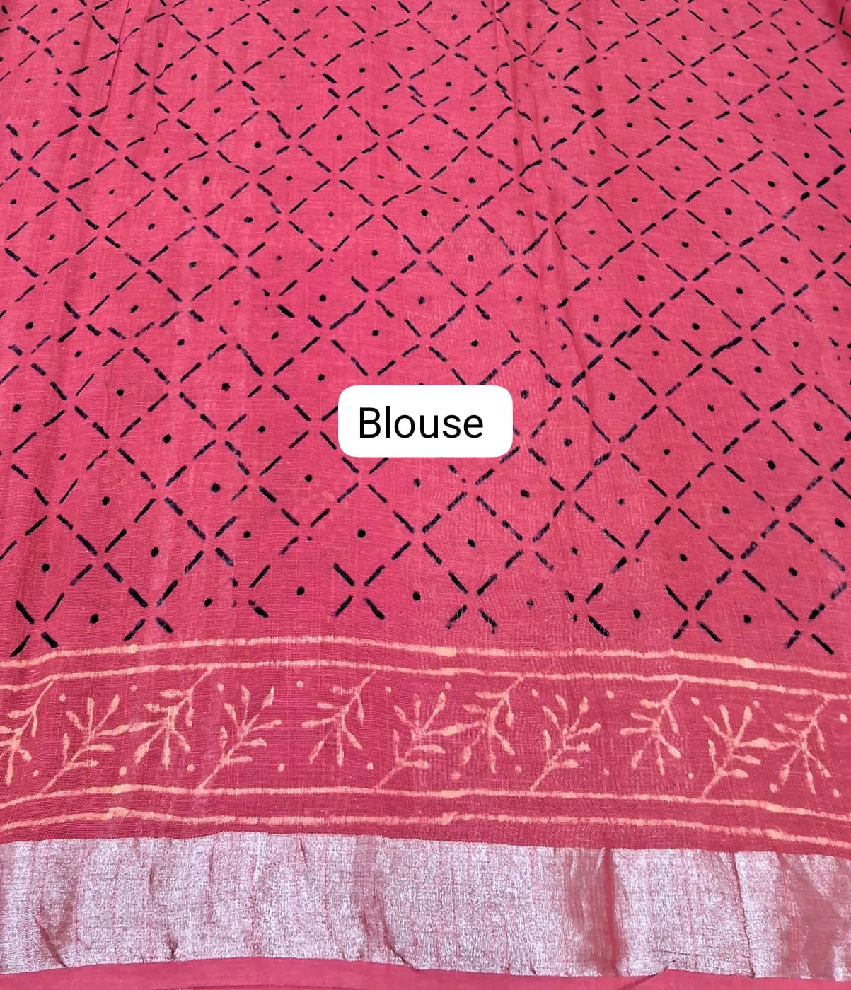 Red Linen Cotton Saree Blouse