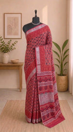 Red Linen Cotton Saree