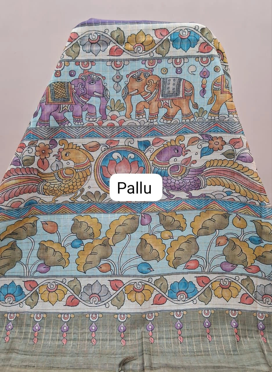 Lavender Linen Saree Pallu
