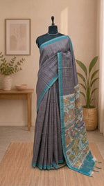 Grey Linen Saree