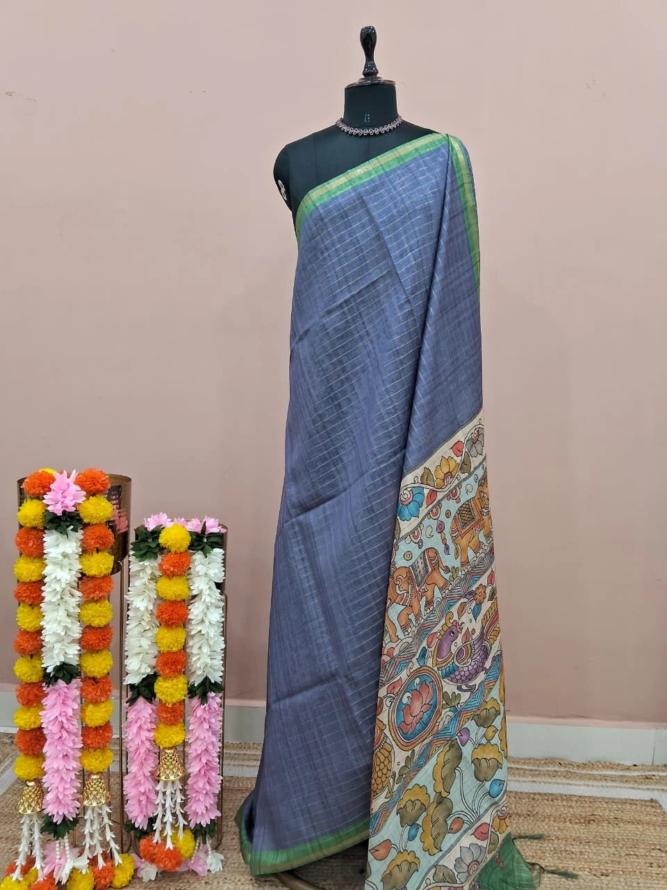 Slate Blue Linen Saree
