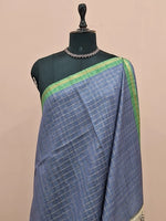 Slate Blue Linen Saree 1