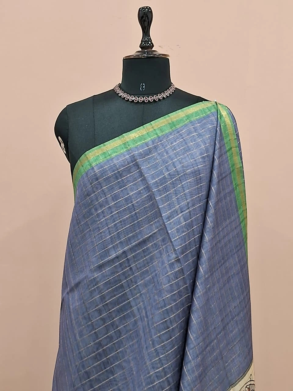 Slate Blue Linen Saree 1