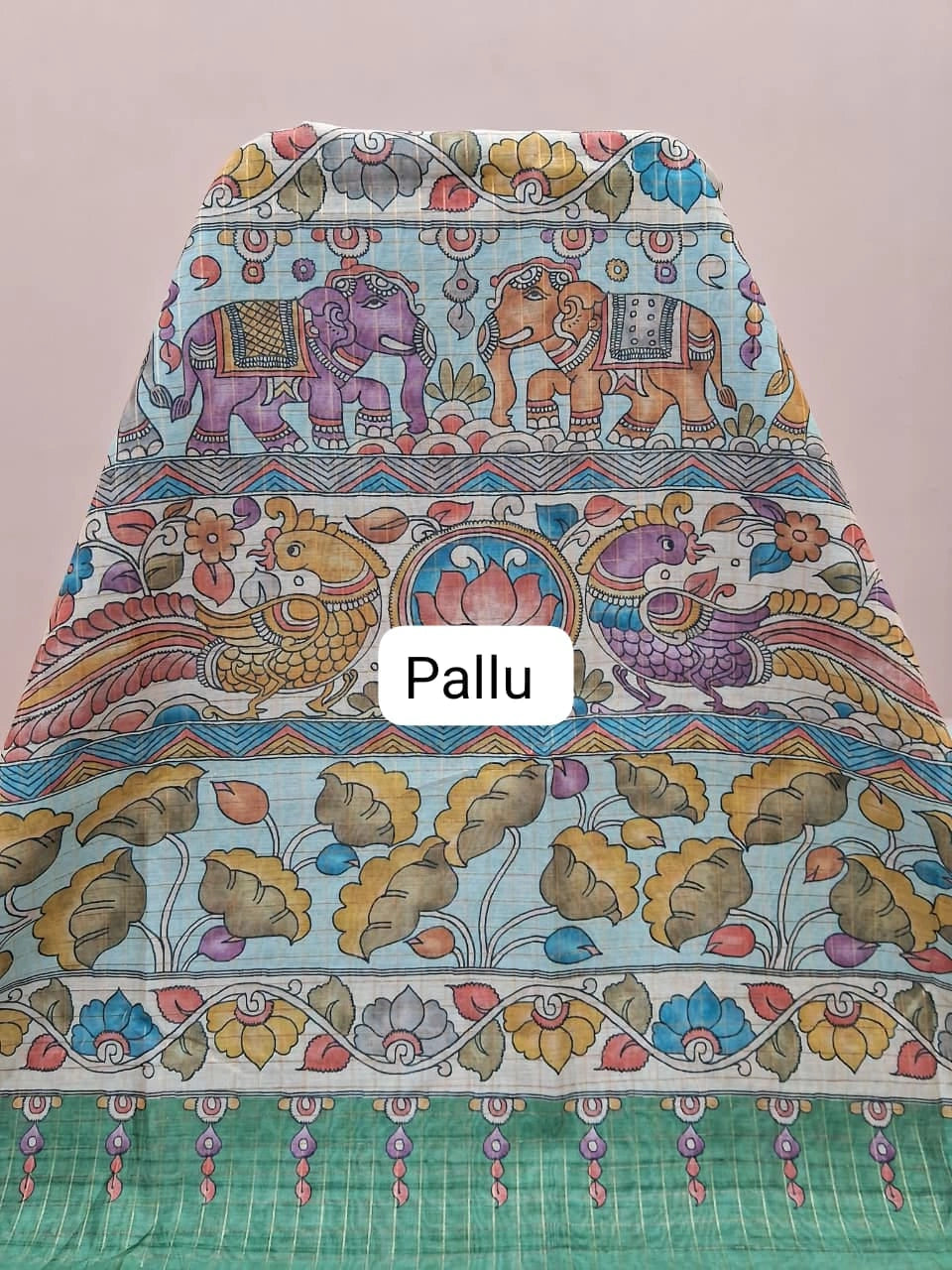 Slate Blue Linen Saree Pallu