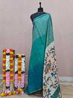 Peacock Green and Blue Linen Saree