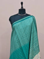 Peacock Green and Blue Linen Saree 1