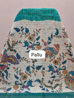 Peacock Green and Blue Linen Saree Pallu