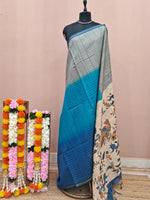 Blue and Grey Linen Saree