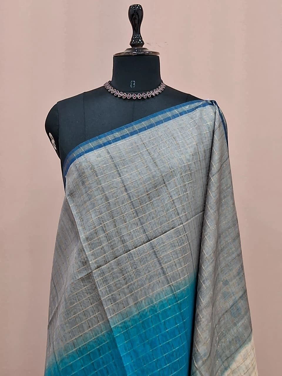 Blue and Grey Linen Saree 1