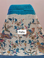 Blue and Grey Linen Saree Pallu