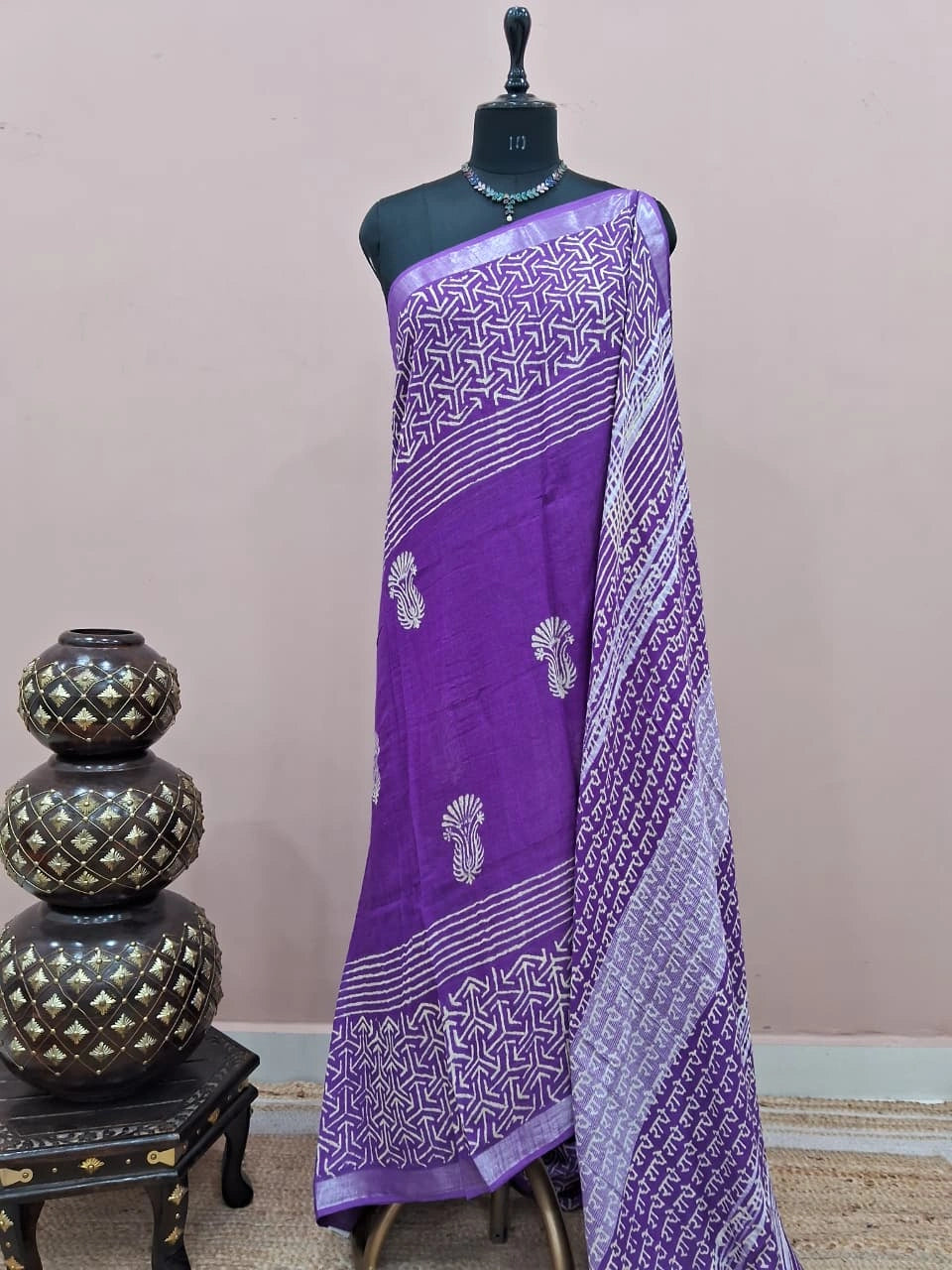 Purple Linen Cotton Saree 