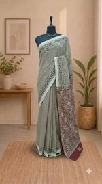 Beige Linen Cotton Saree 
