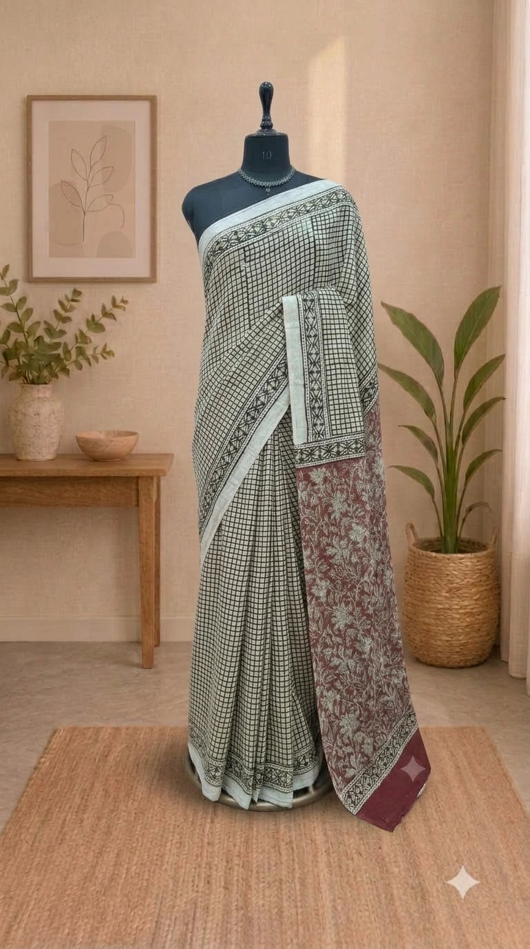 Beige Linen Cotton Saree 