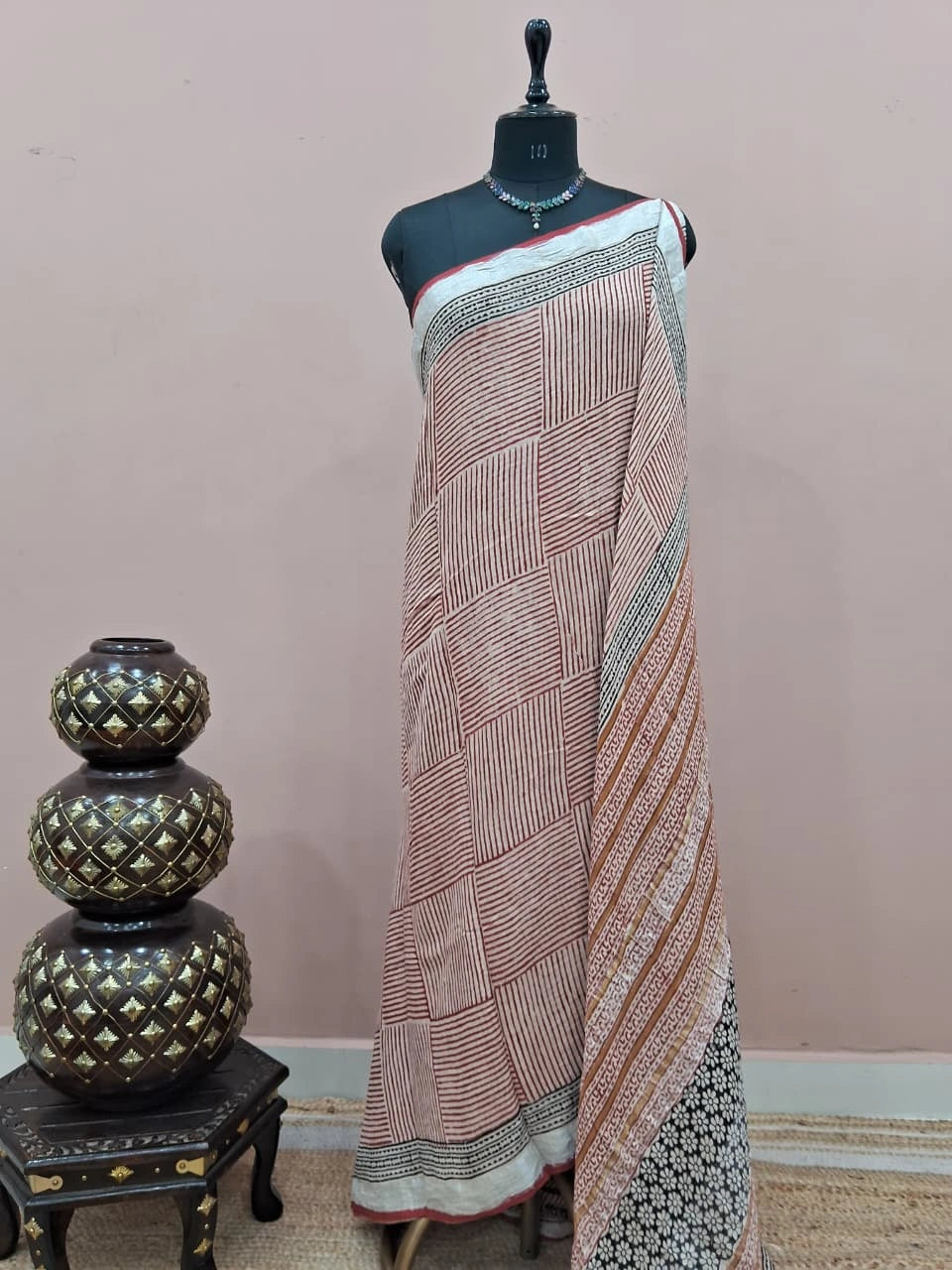 Off-White Linen Cotton Saree 